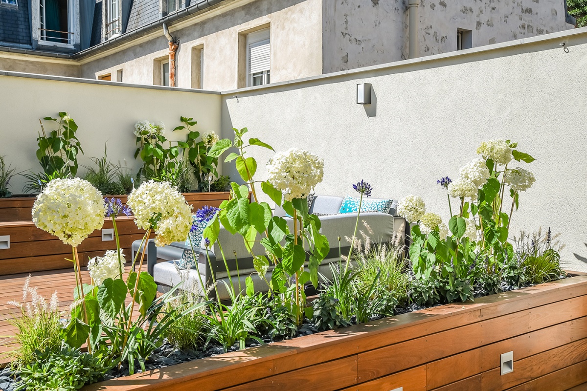 Cration d'une terrasse sur le toit d'un immeuble  Paris : Terrasse architecte paysagiste