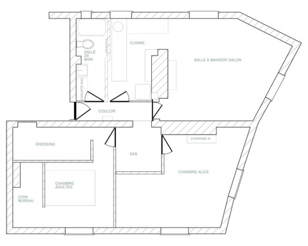 Rnovation et rorganisation d'un appartement classique : plan avant