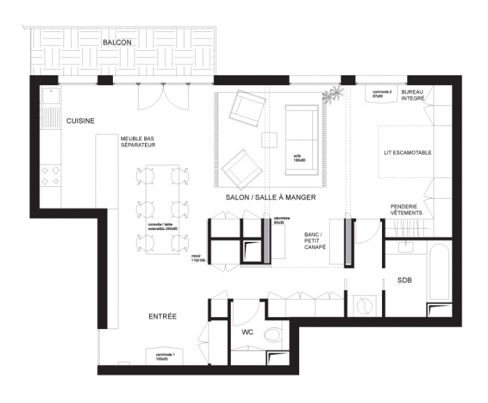 Rnovation d'un appartement Avenue St.Ouen : Plan ouvert