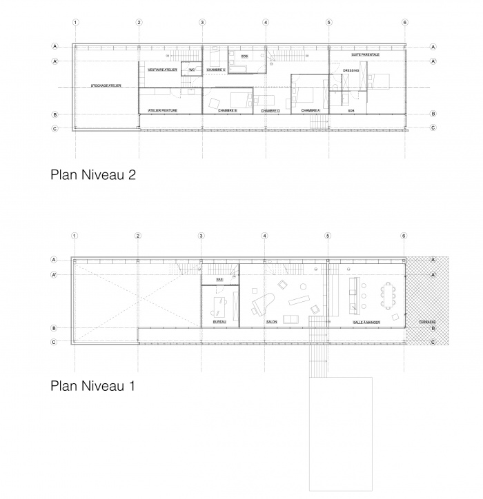 Maison - Atelier : Plan niveau 1 et 2