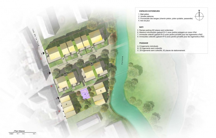 Au fil de l'eau - 62 logements au bord de l'Huisne (28) : Plan masse